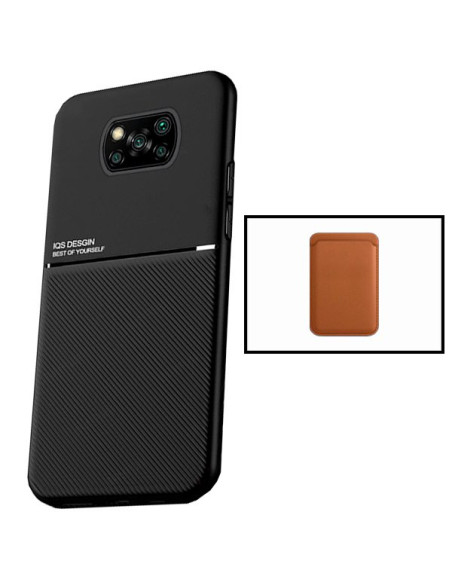 Kit Capa Magnetic Lux + Magnetic Wallet Castanho para Xiaomi Poco X3 Pro