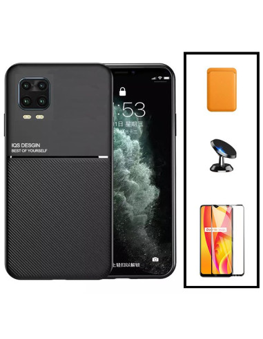 Kit Capa Magnetic Lux + Magnetic Wallet Laranja + 5D Full Cover + Suporte Magnético de Carro para Xiaomi Mi 10 Lite Zoom