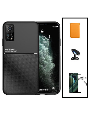 Kit Capa Magnetic Lux + Magnetic Wallet Laranja + 5D Full Cover + Suporte Magnético de Carro para Xiaomi Mi 10T 5G