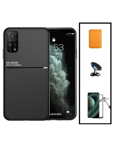 Kit Capa Magnetic Lux + Magnetic Wallet Laranja + 5D Full Cover + Suporte Magnético de Carro para Xiaomi Mi 10T 5G