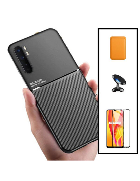 Kit Capa Magnetic Lux + Magnetic Wallet Laranja + 5D Full Cover + Suporte Magnético de Carro para Xiaomi Mi Note 10 Lite