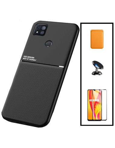 Kit Capa Magnetic Lux + Magnetic Wallet Laranja + 5D Full Cover + Suporte Magnético de Carro para Xiaomi Poco C31