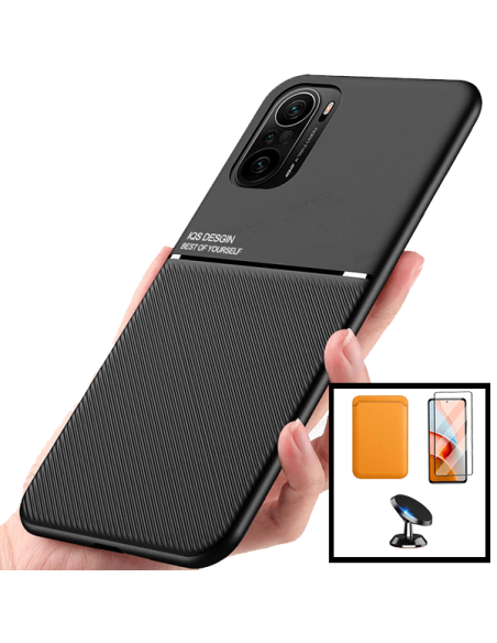 Kit Capa Magnetic Lux + Magnetic Wallet Laranja + 5D Full Cover + Suporte Magnético de Carro para Xiaomi Poco F3