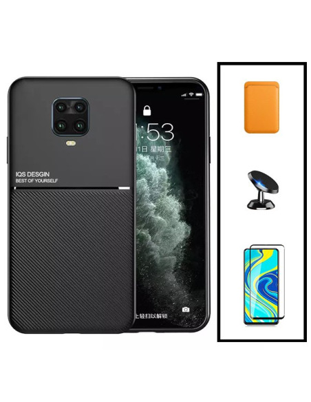 Kit Capa Magnetic Lux + Magnetic Wallet Laranja + 5D Full Cover + Suporte Magnético de Carro para Xiaomi Poco M2 Pro