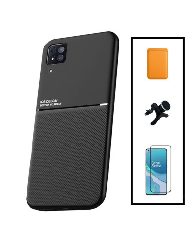 Kit Capa Magnetic Lux + Magnetic Wallet Laranja + 5D Full Cover + Suporte Magnético de Carro Reforçado para Huawei P40 Lite