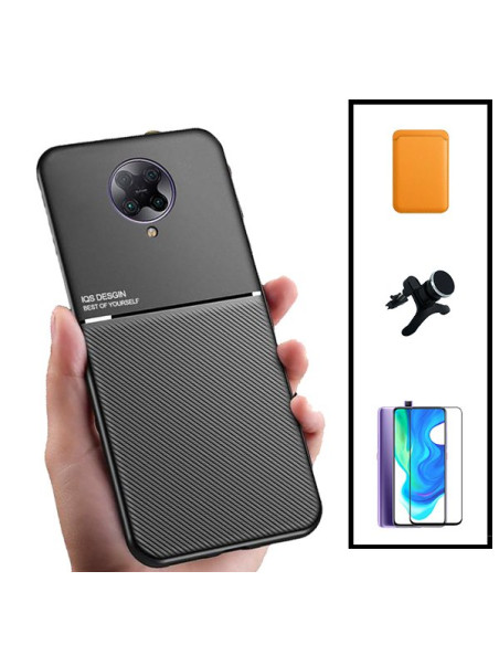 Kit Capa Magnetic Lux + Magnetic Wallet Laranja + 5D Full Cover + Suporte Magnético de Carro Reforçado para Xiaomi Poco F2 Pro