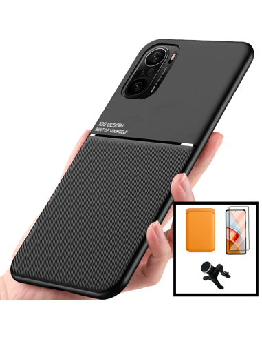 Kit Capa Magnetic Lux + Magnetic Wallet Laranja + 5D Full Cover + Suporte Magnético de Carro Reforçado para Xiaomi Redmi K40 Pro