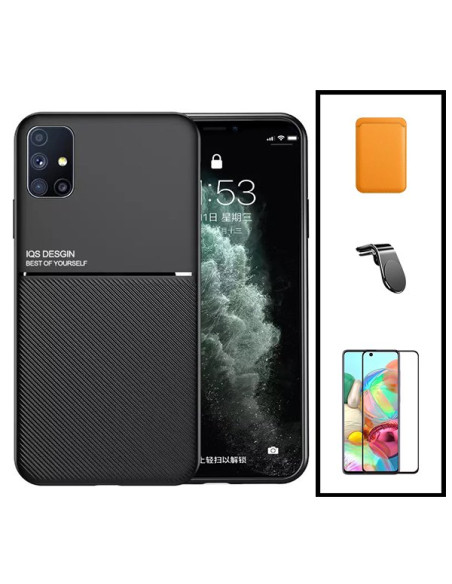 Kit Capa Magnetic Lux + Magnetic Wallet Laranja + 5D Full Cover + Suporte Magnético L Safe Driving para Samsung Galaxy A31