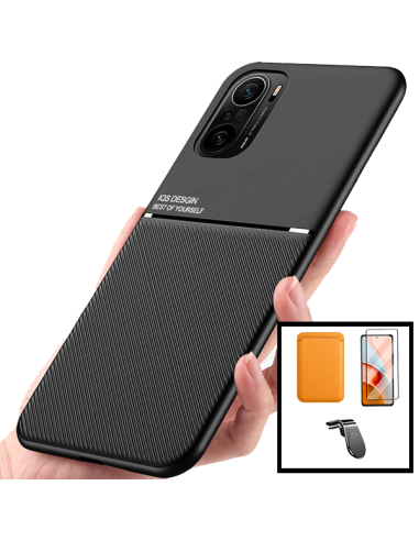 Kit Capa Magnetic Lux + Magnetic Wallet Laranja + 5D Full Cover + Suporte Magnético L Safe Driving para Xiaomi Mi 11X Pro