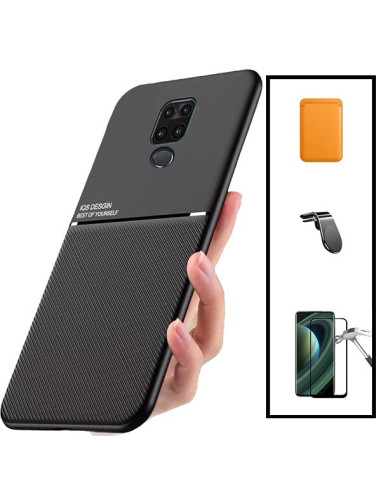 Kit Capa Magnetic Lux + Magnetic Wallet Laranja + 5D Full Cover + Suporte Magnético L Safe Driving para Xiaomi Redmi 10X 4G