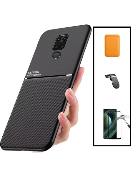 Kit Capa Magnetic Lux + Magnetic Wallet Laranja + 5D Full Cover + Suporte Magnético L Safe Driving para Xiaomi Redmi 10X 4G