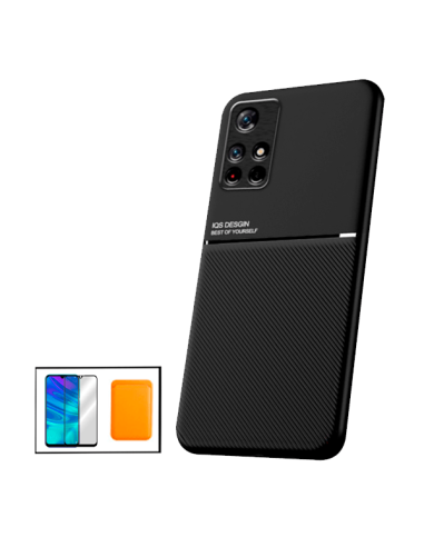 Kit Capa Magnetic Lux + Magnetic Wallet Laranja + 5D Full Cover para Xiaomi Poco M4 Pro 5G