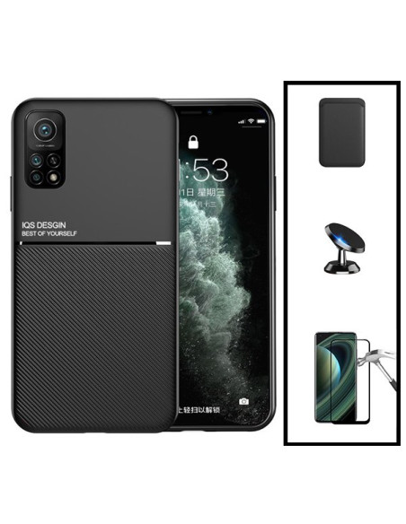 Kit Capa Magnetic Lux + Magnetic Wallet Preto + 5D Full Cover + Suporte Magnético de Carro para Xiaomi Mi 10T 5G