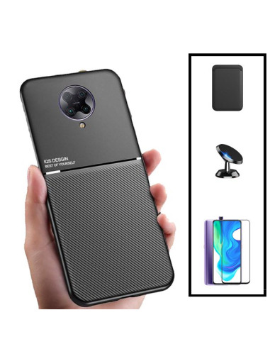 Kit Capa Magnetic Lux + Magnetic Wallet Preto + 5D Full Cover + Suporte Magnético de Carro para Xiaomi Redmi K30 Pro