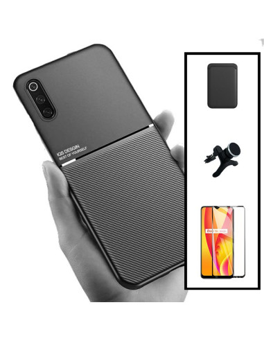 Kit Capa Magnetic Lux + Magnetic Wallet Preto + 5D Full Cover + Suporte Magnético de Carro Reforçado para Samsung Galaxy A50s