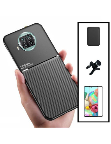 Kit Capa Magnetic Lux + Magnetic Wallet Preto + 5D Full Cover + Suporte Magnético de Carro Reforçado para Xiaomi Mi 10T Lite 5G