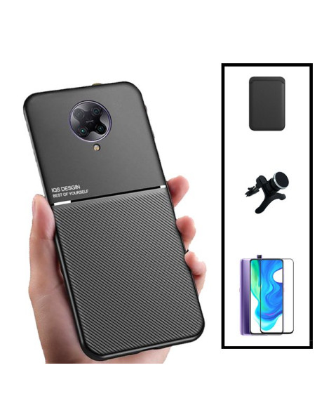 Kit Capa Magnetic Lux + Magnetic Wallet Preto + 5D Full Cover + Suporte Magnético de Carro Reforçado para Xiaomi Redmi K30 Pro