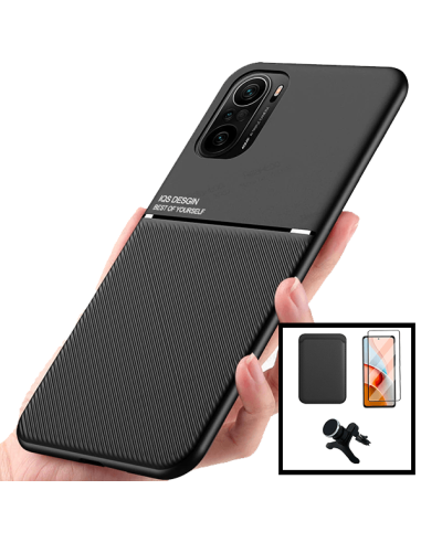 Kit Capa Magnetic Lux + Magnetic Wallet Preto + 5D Full Cover + Suporte Magnético de Carro Reforçado para Xiaomi Redmi K40 Pro+