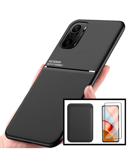 Kit Capa Magnetic Lux + Magnetic Wallet Preto + 5D Full Cover para Xiaomi Redmi K40 Pro