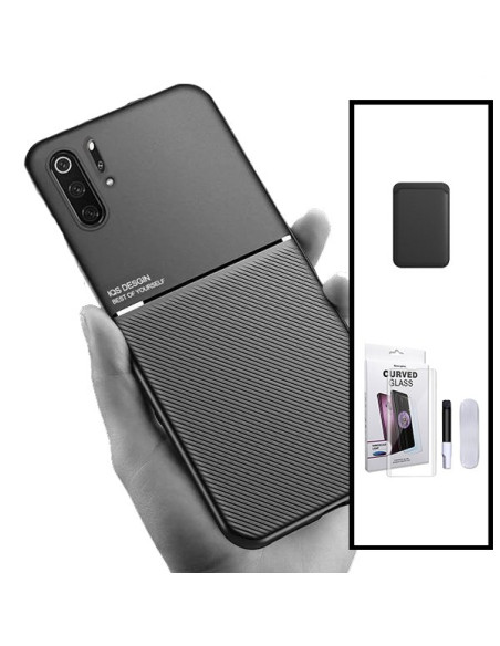 Kit Capa Magnetic Lux + Magnetic Wallet Preto + Película de Vidro Nano Curved UV para Huawei P30 Pro