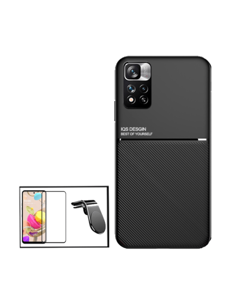 Kit Capa Magnetic Lux + Película Vidro Temperado 5D Full Cover Curved + Suporte Magnético L Safe Driving para Xiaomi 11i