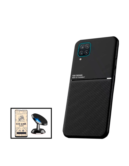 Kit Capa Magnetic Lux + Vidro Temperado CeramicGlass Full Cover + Suporte Magnético de Carro para Samsung Galaxy A12 Nacho