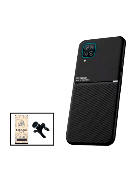 Kit Capa Magnetic Lux + Vidro Temperado CeramicGlass Full Cover + Suporte Magnético de Carro Reforçado para Samsung Galaxy M12