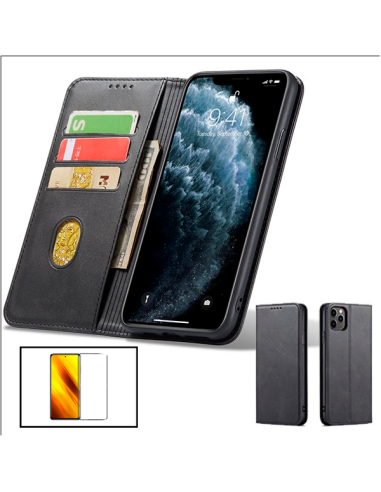 Kit Capa MagneticFlipWallet + Película de Vidro Temperado 5D Full Cover para Xiaomi Poco X3 GT