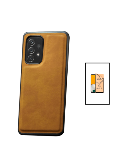 Kit Capa MagneticLeather + CeramicGlass Full Coverpara Samsung Galaxy A13 - Castanha