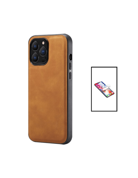 Kit Capa MagneticLeather + Película de Hydrogel para Apple iPhone 14 Pro Max - Castanha