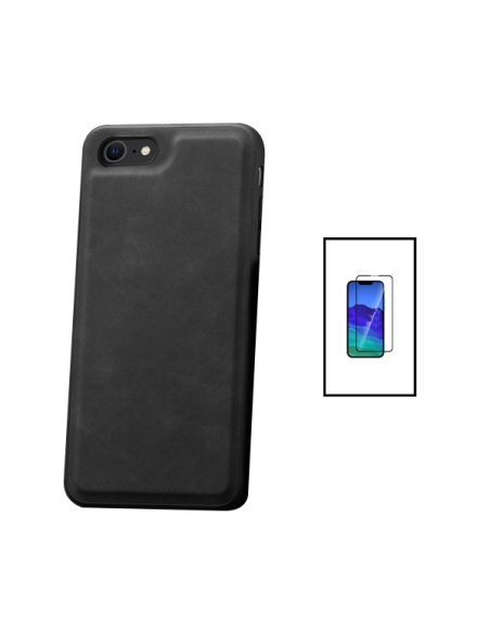 Kit Capa MagneticLeather + Película de Vidro 5D Full Cover para Apple iPhone 7 - Preta