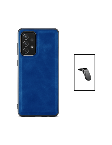 Kit Capa MagneticLeather + Suporte L Safe Driving para Samsung Galaxy A52s - Azul