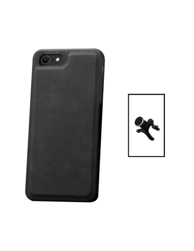 Kit Capa MagneticLeather + Suporte Magnético Reforçado de Carro para Apple iPhone 7 - Preta