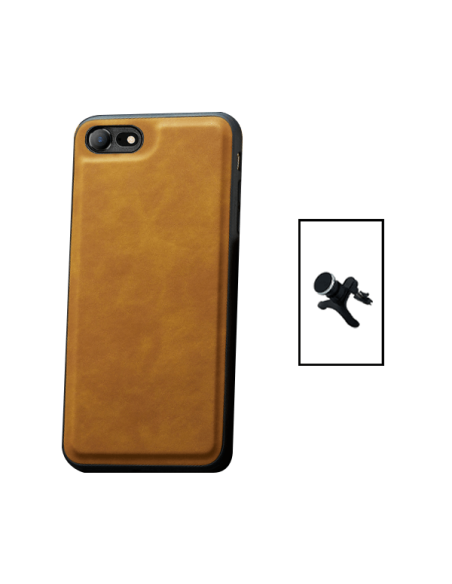 Kit Capa MagneticLeather + Suporte Magnético Reforçado de Carro para Apple iPhone 8 - Castanha