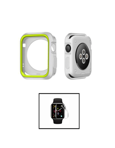 Kit Capa Military DoubleColor + Película de Hydrogel para Apple Watch SE (2022) 40mm - Cinza / Verde Fluorescente