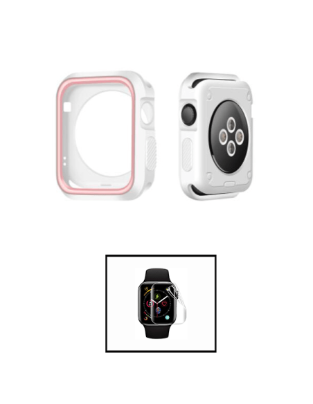 Kit Capa Military DoubleColor + Película de Hydrogel para Apple Watch SE (2022) 44mm - Branco / Rosa