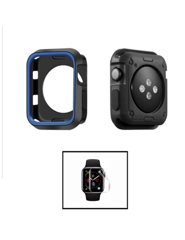 Kit Capa Military DoubleColor + Película de Hydrogel para Apple Watch SE (2022) 44mm - Preto / Azul