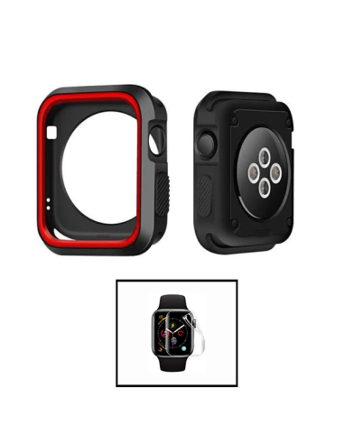 Kit Capa Military DoubleColor + Película de Hydrogel para Apple Watch SE (2022) 44mm - Preto / Vermelho