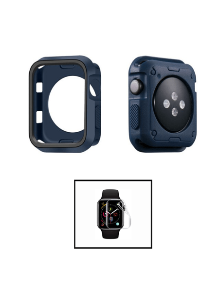 Kit Capa Military DoubleColor + Película de Hydrogel para Apple Watch Series 3 - 42mm - Azul Escuro / Preto