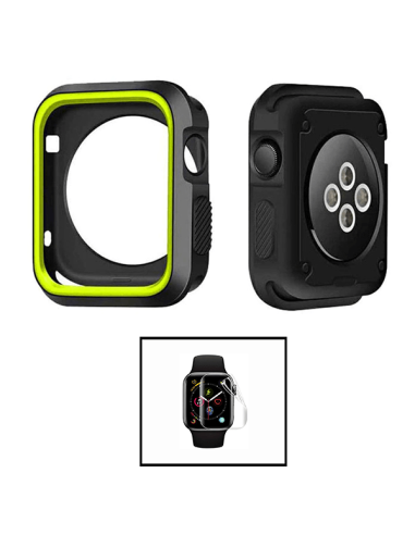 Kit Capa Military DoubleColor + Película de Hydrogel para Apple Watch Series 4 - 40mm - Cinza / Verde Fluorescente