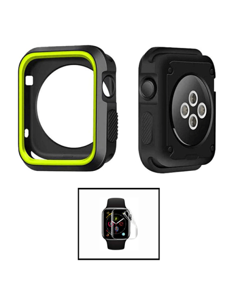 Kit Capa Military DoubleColor + Película de Hydrogel para Apple Watch Series 4 - 40mm - Cinza / Verde Fluorescente