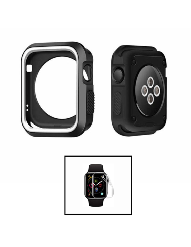 Kit Capa Military DoubleColor + Película de Hydrogel para Apple Watch Series 4 - 44mm - Preto / Branco