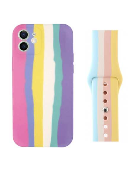 Kit Capa Silicone Líquido + Bracelete SmoothSilicone Rainbow para iPhone 8 / Apple Watch Edition Series 7 - 45mm