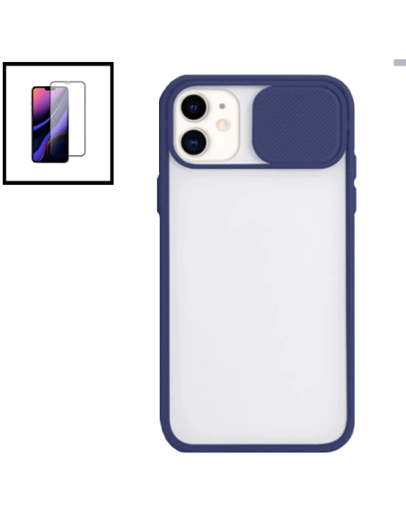 Kit Capa Slide Window Anti Choque Frosted + Película 5D Full Cover para iPhone 8 - Azul Escuro