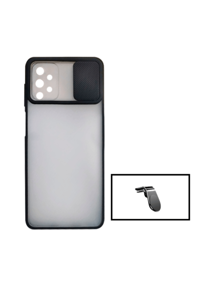 Kit Capa Slide Window Anti Choque Frosted + Suporte Magnético de Carro em L para Samsung Galaxy A52s 5G - Preto