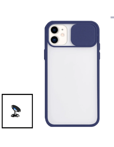 Kit Capa Slide Window Anti Choque Frosted + Suporte Magnético de Carro para iPhone 7 - Azul Escuro