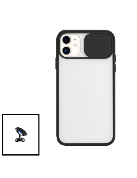 Kit Capa Slide Window Anti Choque Frosted + Suporte Magnético de Carro para iPhone X - Preto