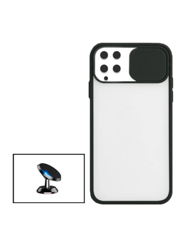 Kit Capa Slide Window Anti Choque Frosted + Suporte Magnético de Carro para Samsung Galaxy M22 - Preto