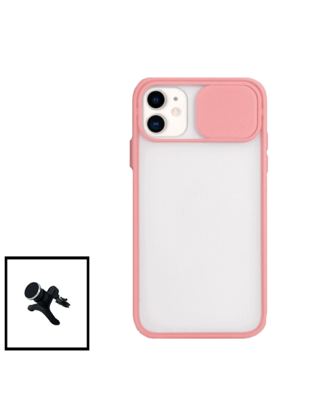 Kit Capa Slide Window Anti Choque Frosted + Suporte Magnético Reforçado de Carro para iPhone 12 Mini - Rosa