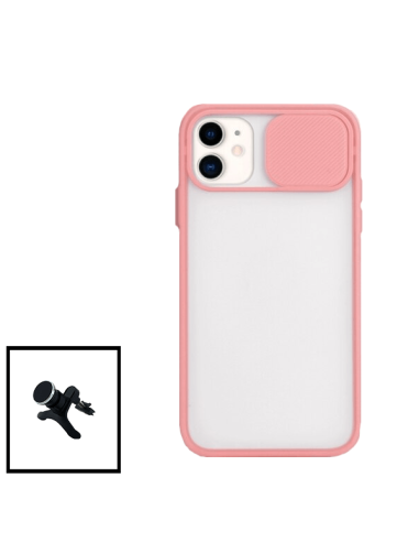 Kit Capa Slide Window Anti Choque Frosted + Suporte Magnético Reforçado de Carro para iPhone 8 - Rosa